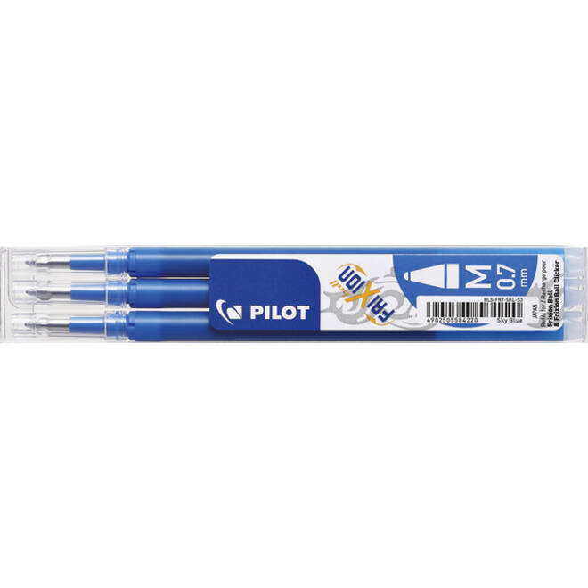 Rollerpenvulling Pilot friXion medium hemelsblauw set à 3 stuks