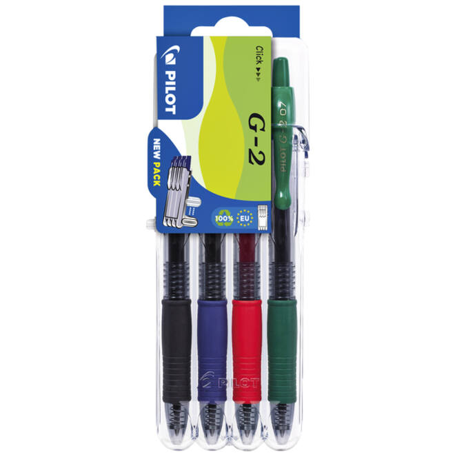 Gelschrijver Pilot clicker medium basis assorti Set2Go à 4 stuks
