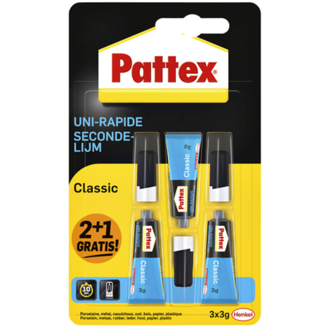 Secondelijm Pattex classic 3gr 2+1 gratis