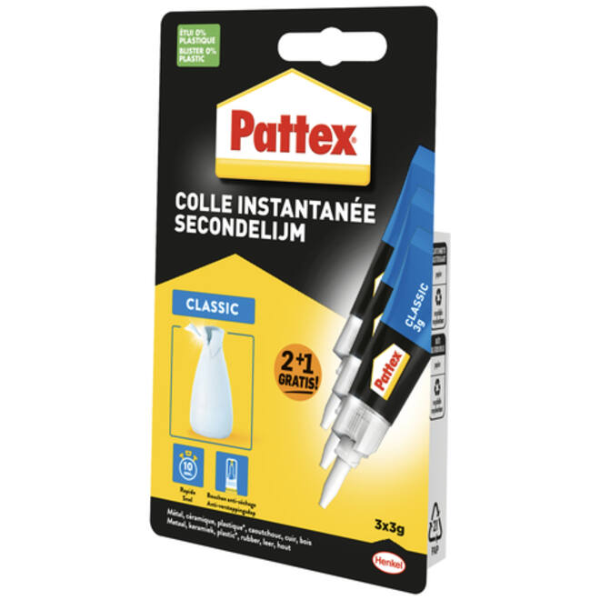 Secondelijm Pattex classic 3gr 2+1 gratis