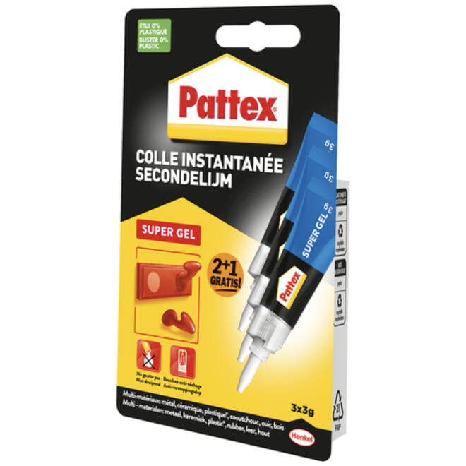 Secondelijm Pattex super gel 3gr 2+1 gratis