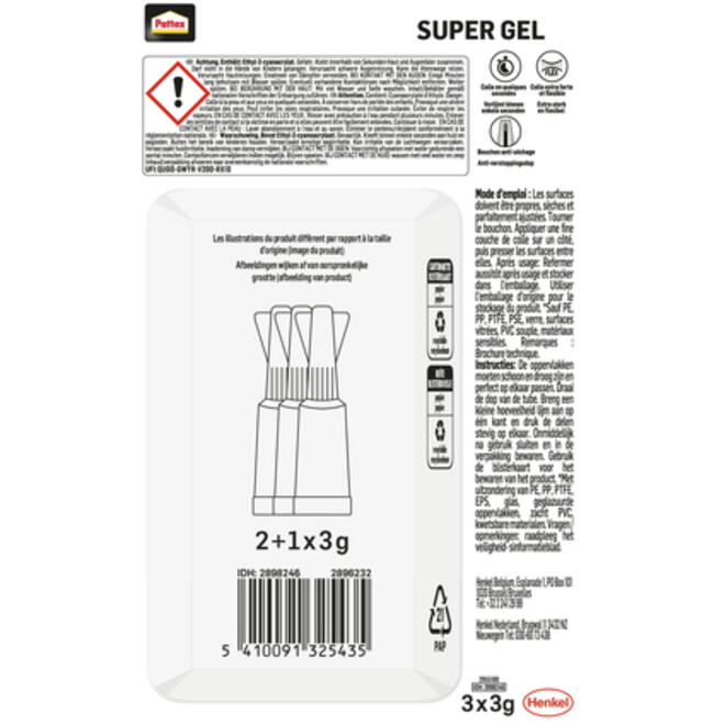 Secondelijm Pattex super gel 3gr 2+1 gratis