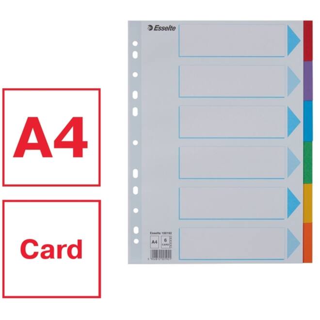 Tabbladen Esselte Standaard A4 6-delig karton 11-rings met voorblad assorti