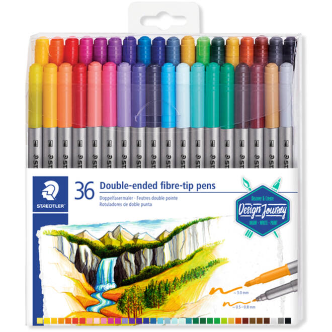 Kleurstift Staedtler 3200 dubbele punt fijn en ultrafijn etui à 36 kleuren