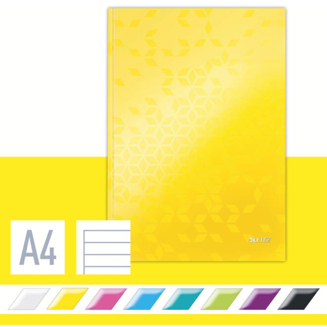 Notitieboek Leitz WOW A4 160blz 90gr lijn geel