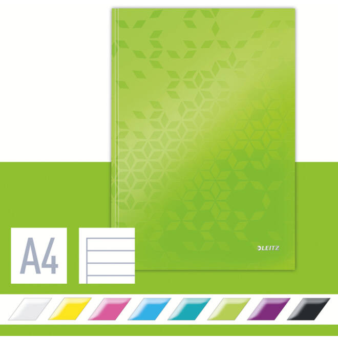 Notitieboek Leitz WOW A4 160blz 90gr lijn groen