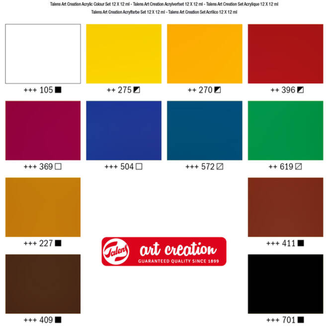 Acrylverf Talens Art Creation met stappenplan 12ml set à 12 kleuren