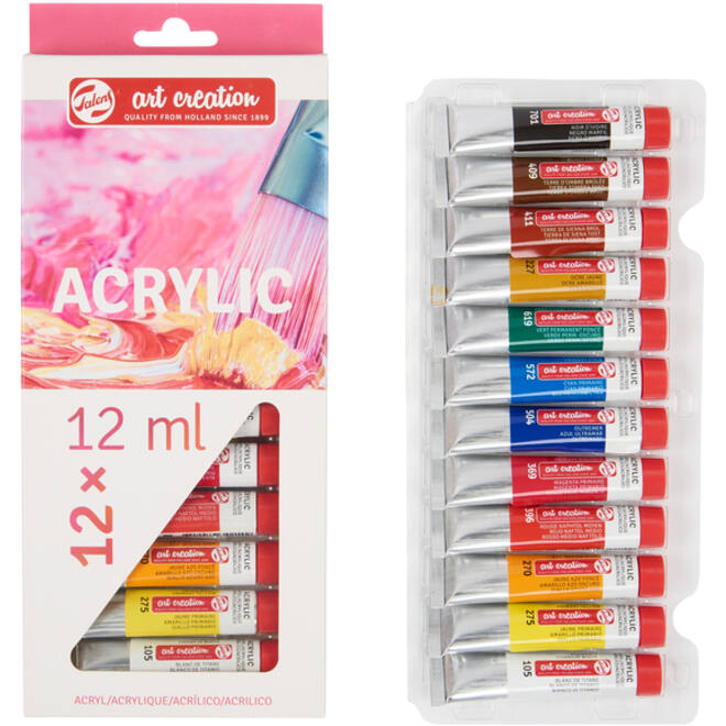 Acrylverf Talens Art Creation met stappenplan 12ml set à 12 kleuren