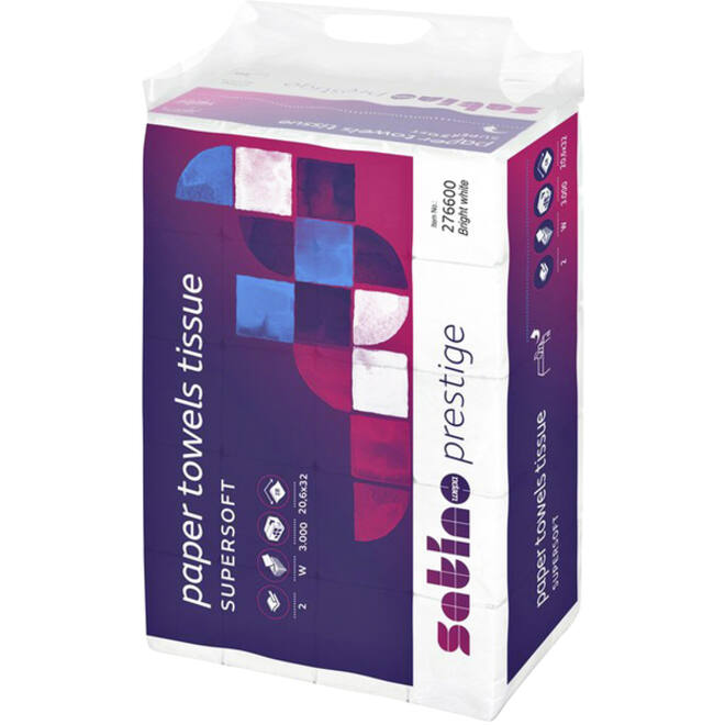 Handdoek Satino Prestige PT2 w-vouw 2-laags 20,6x32cm wit 276600