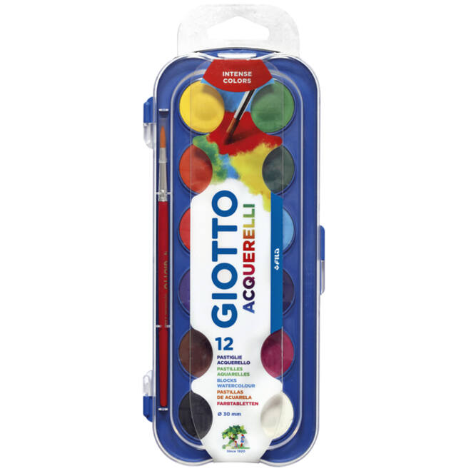 Gouache Giotto 30mm doos à 12 kleuren met penseel