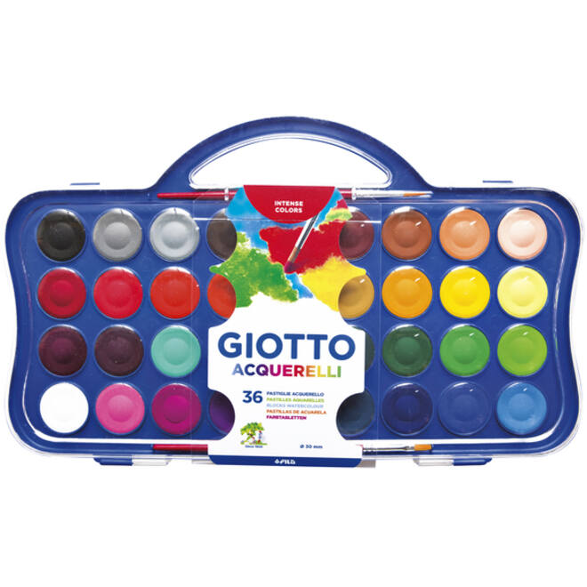 Gouache Giotto 30mm doos à 36 kleuren met 2 penselen