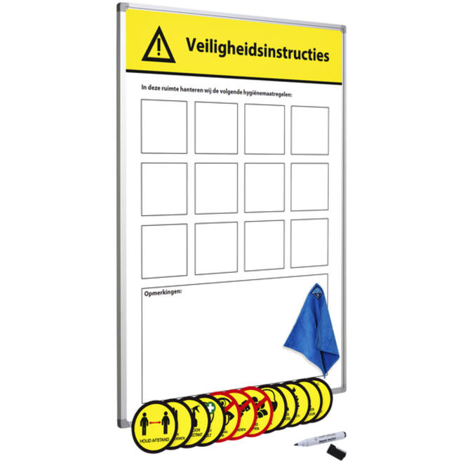 Veiligheidsbord Corona met wisselbare iconen Nederlandstalig 60x90cm