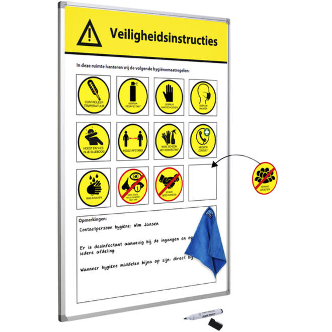 Veiligheidsbord Corona met wisselbare iconen Nederlandstalig 30x45cm