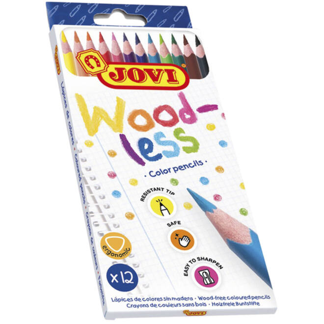 Kleurpotloden Jovi houtvrij assorti etui à 12 stuks