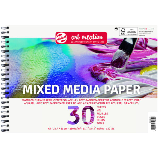 Acryl-aquarelverfpapier Talens Art Creation mixed media A4 wit