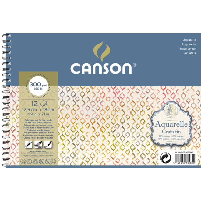 Aquarelblok Canson 12.5x18cm 12V 300gr fijn spiraal