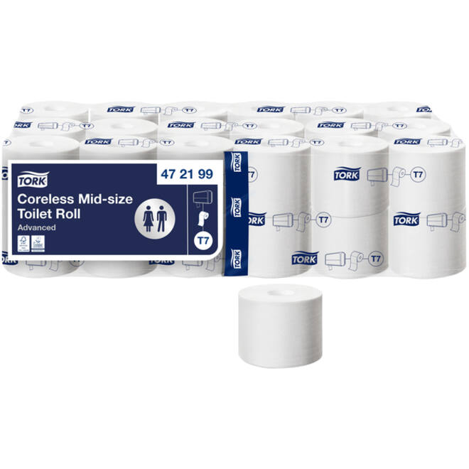 Toiletpapier Tork T7 hulsloos advanced mid-size 2-laags 900vel wit 472199