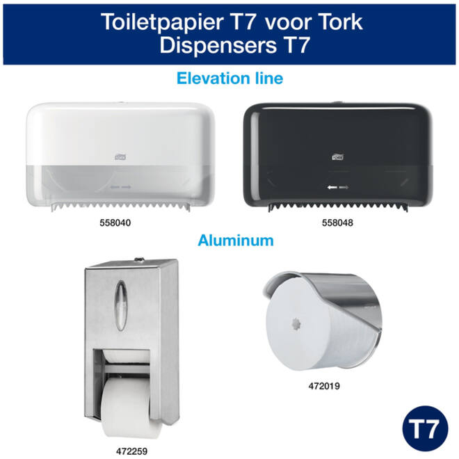 Toiletpapier Tork T7 hulsloos advanced mid-size 2-laags 900vel wit 472199