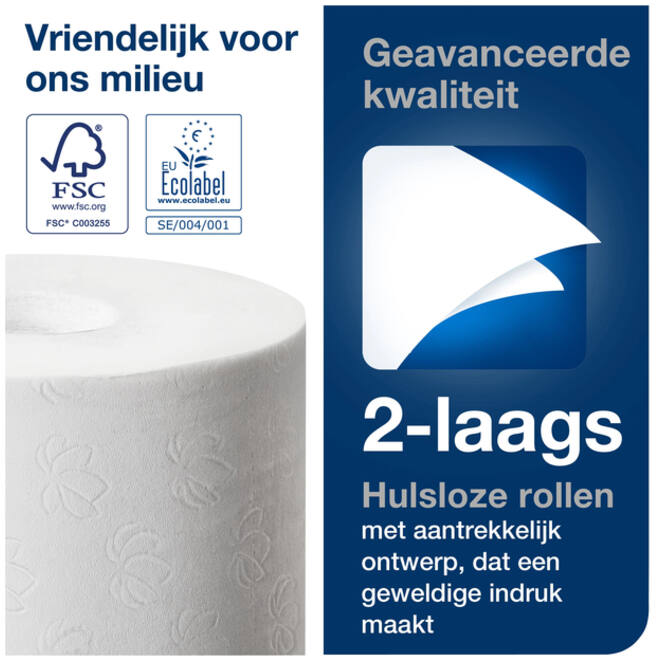 Toiletpapier Tork T7 hulsloos advanced mid-size 2-laags 900vel wit 472199