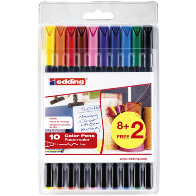 Fineliner edding 1200 fijn assorti set à 8+2 gratis