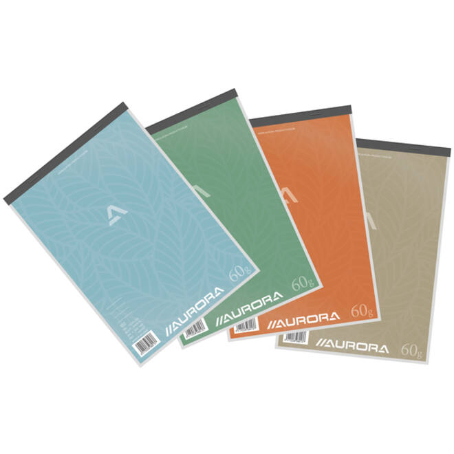 Schrijfblok Aurora A4 lijn 100 vellen 60gr assorti
