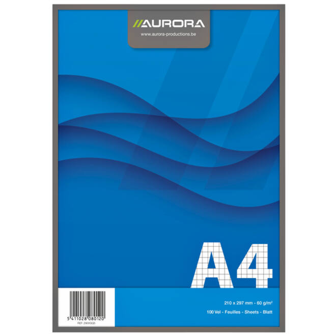 Schrijfblok Aurora A4 ruit 5x5mm 100 vel 60gr blauw