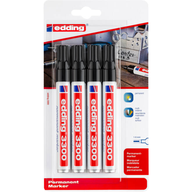 Viltstift edding 3300 schuin 1-5mm zwart blister à 4 stuks