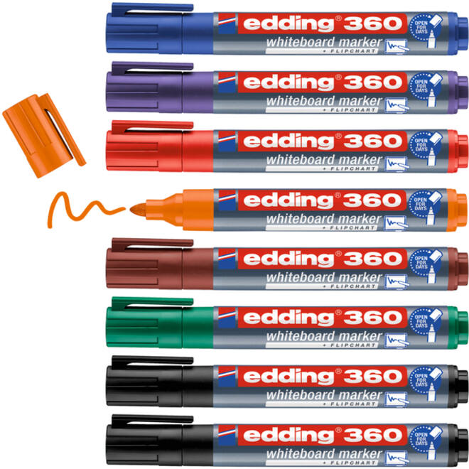 Viltstift edding 360 whiteboard rond 1.5-3mm assorti set à 8 stuks