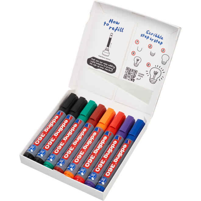 Viltstift edding 360 whiteboard rond 1.5-3mm assorti set à 8 stuks