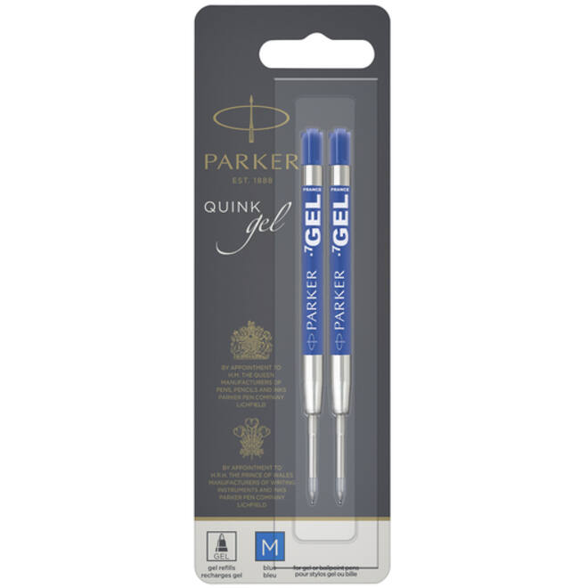 Gelschrijvervulling Parker Quink medium blauw blister à 2 stuks