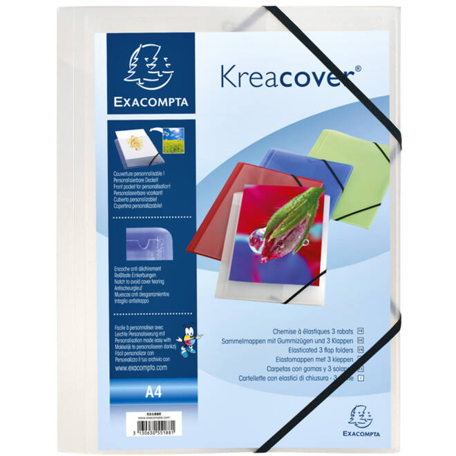 Elastomap Exacompta Kreacover A4 3 kleppen PP assorti