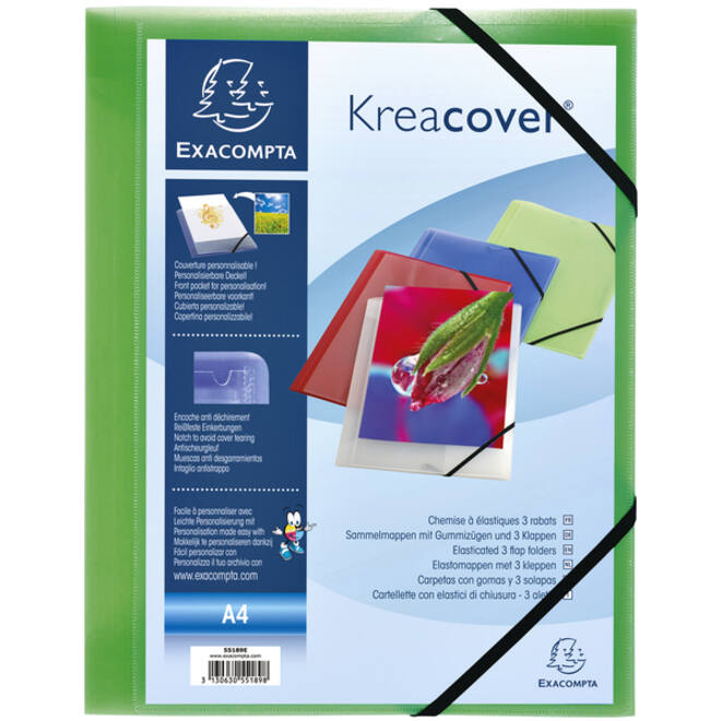 Elastomap Exacompta Kreacover A4 3 kleppen PP assorti