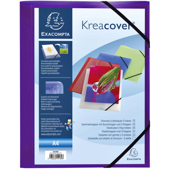 Elastomap Exacompta Kreacover A4 3 kleppen PP assorti