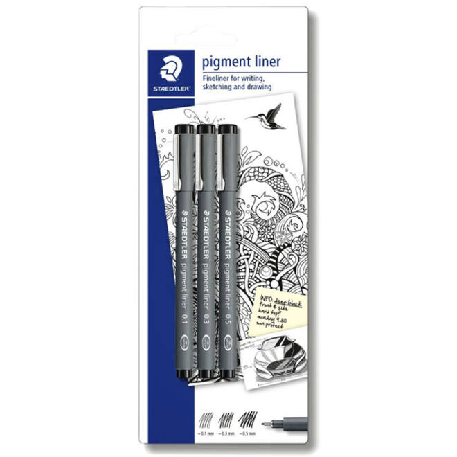 Fineliner Staedtler Pigment 308 blister 3 à lijnbreedten zwart