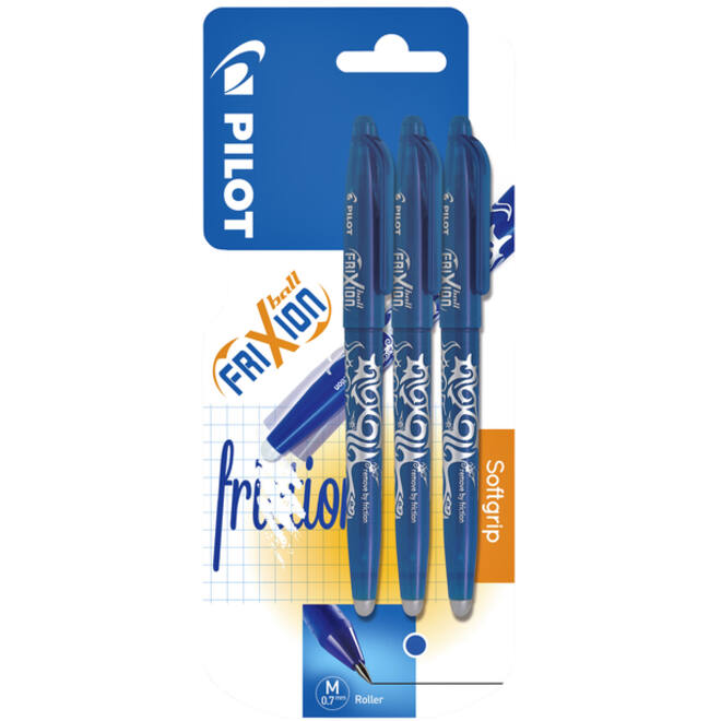 Rollerpen PILOT friXion medium blauw blister à 3 stuks