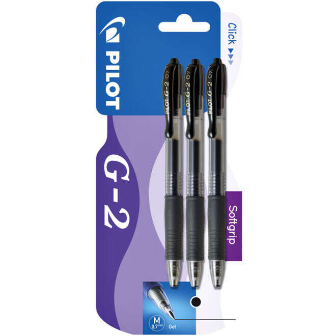 Gelschrijver PILOT G-2 medium zwart blister à 3 stuks