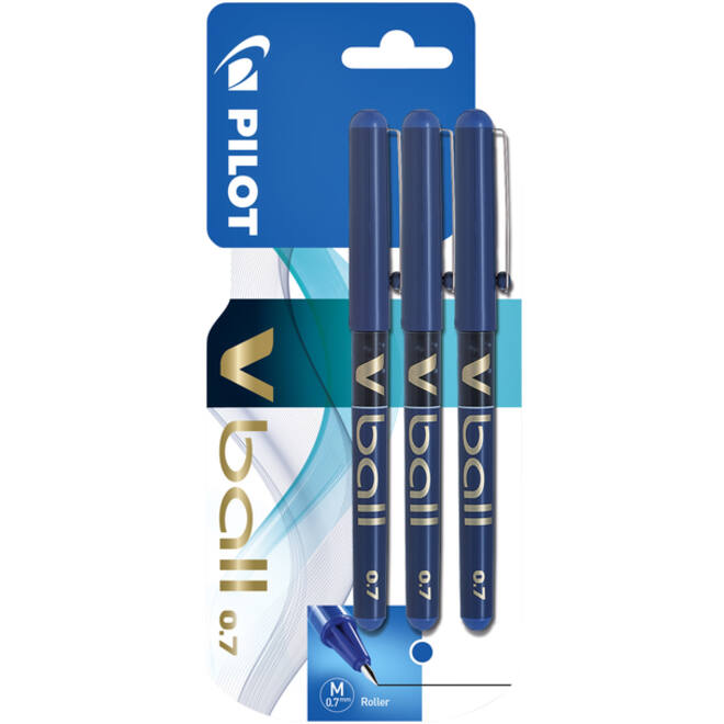 Rollerpen PILOT V-Ball 07 medium blauw blister à 3 stuks