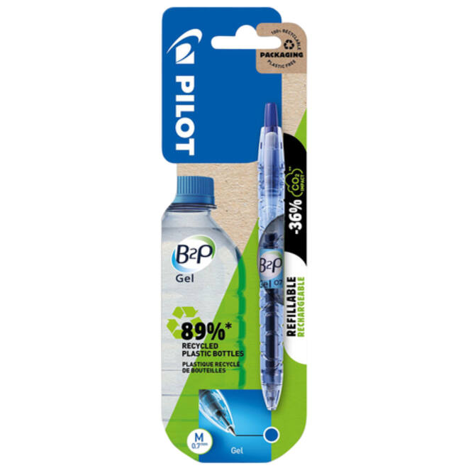 Gelschrijver PILOT Begreen B2P medium blauw blister à 1 stuk