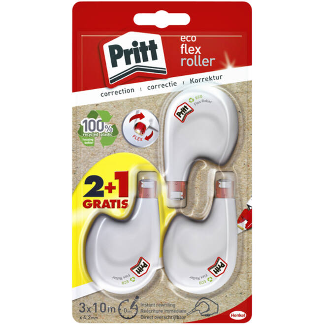 Correctieroller Pritt 4.2mmx10m eco flex blister 2+1 gratis