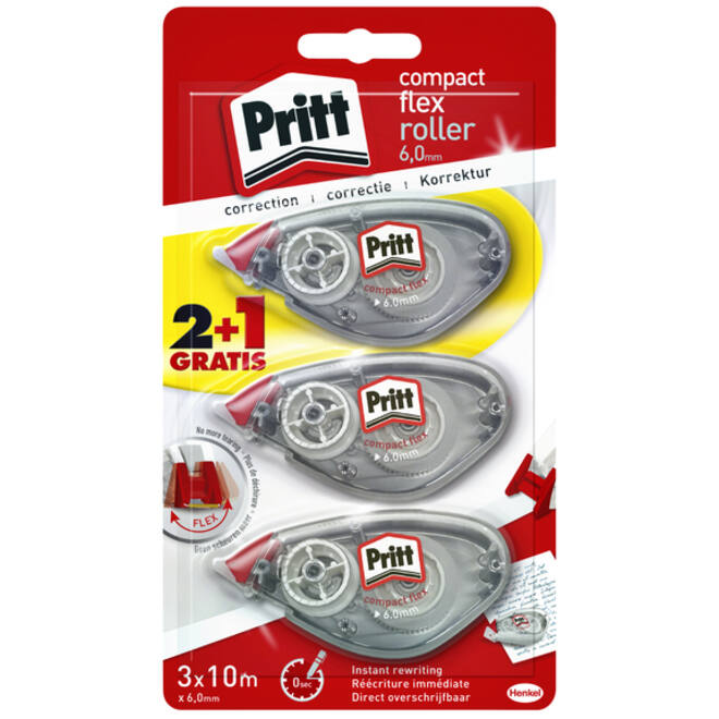 Correctieroller Pritt compact flex 6mm x 10m blister 2+1 gratis
