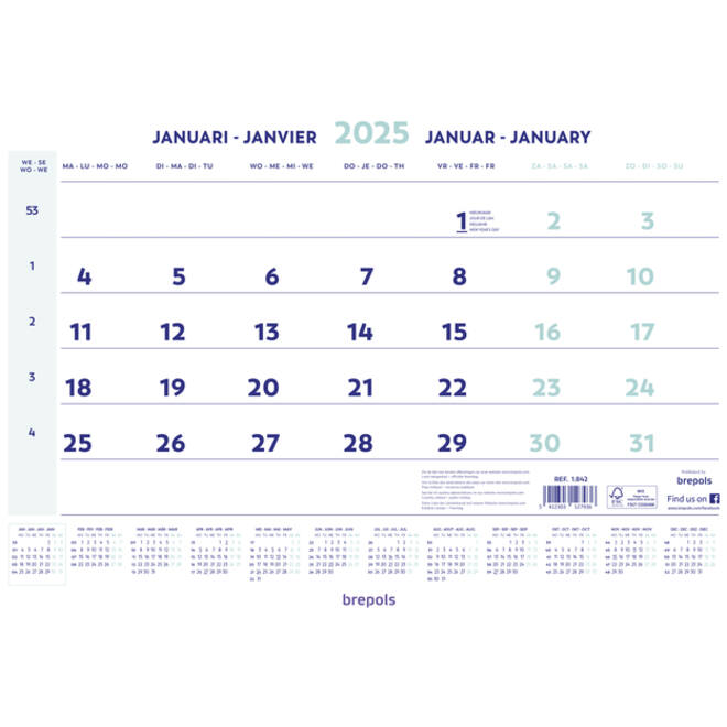 1-Maandskalender 2027 Brepols 43x31.5cm