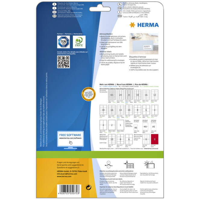 Etiket HERMA 5075 A4 99.1x33.8 mm premium 400stuks wit