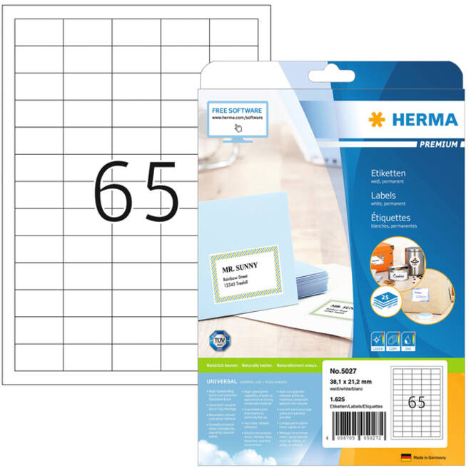 Etiket HERMA 5027 A4 38.1x21.2mm premium wit