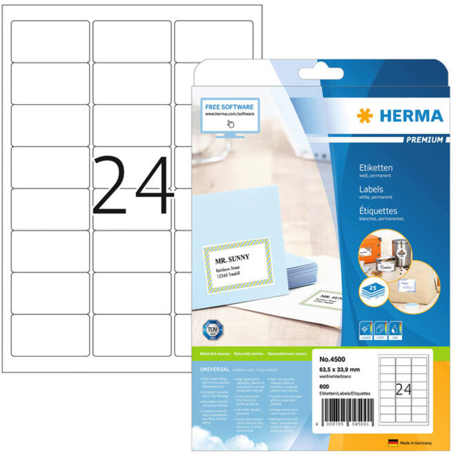 Etiket HERMA 4500 A4 63.5x33.9mm premium wit