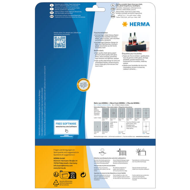 Etiket HERMA flessen 8882 90x120mm A4 glossy wit 40stuks