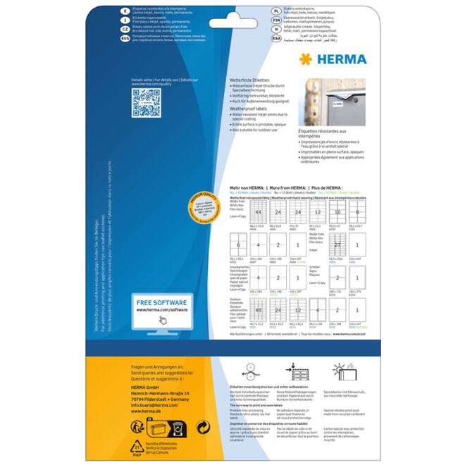 Etiket HERMA 4598 105x148mm A4 folie wit 40stuks