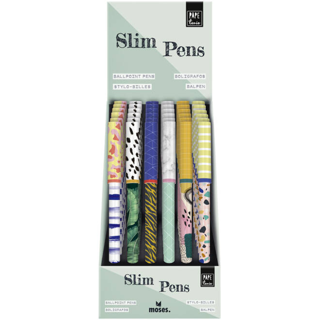 Balpen vrolijke print 6 assorti Slim pens