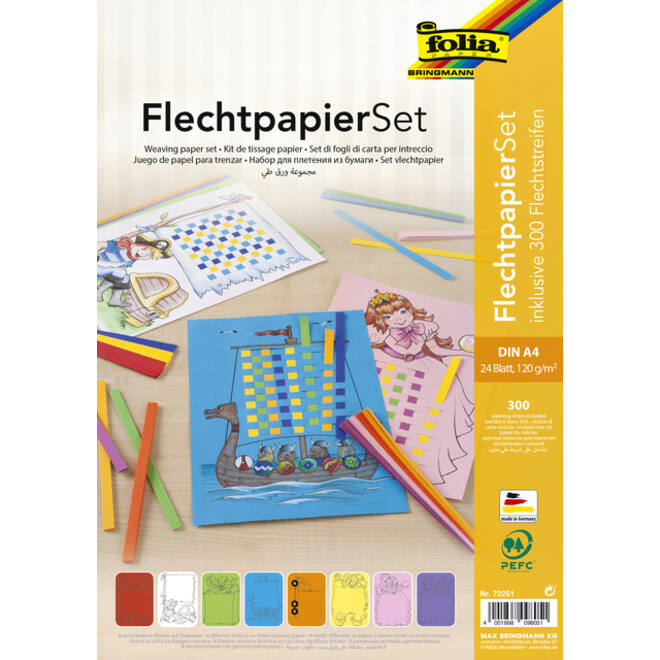Vlechtpapierset Folia A4 8 designs 24vel inclusief vlechtstroken