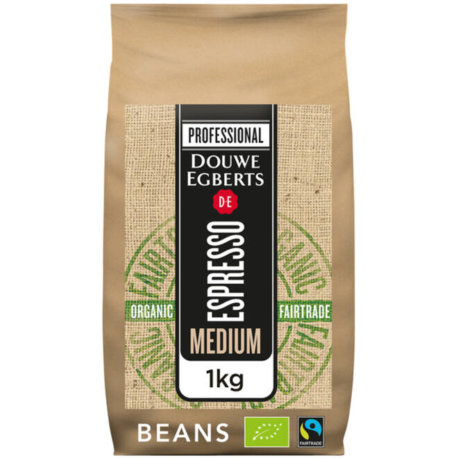 Koffie Douwe Egberts espresso bonen medium roast Organic en Fairtrade 1kg