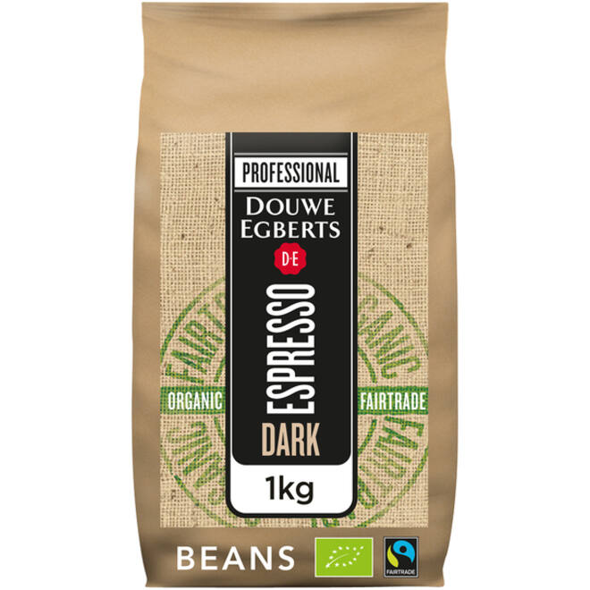 Koffie Douwe Egberts espresso bonen dark roast Organic & Fairtrade 1kg